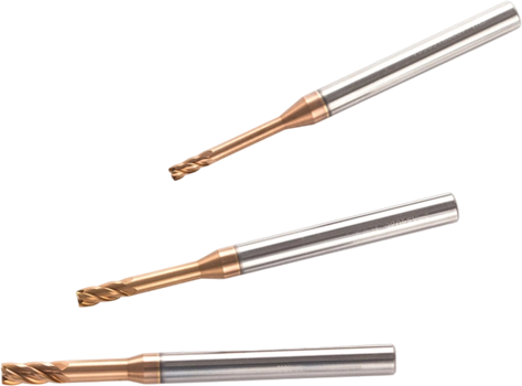 Micro diameter four flute long neck square carbide end mill